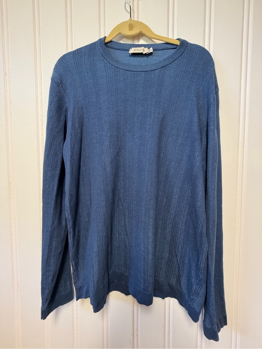 BUGATCHI Men’s Cotton Silk Ribbed Crewneck Sweater Slate Blue Size M